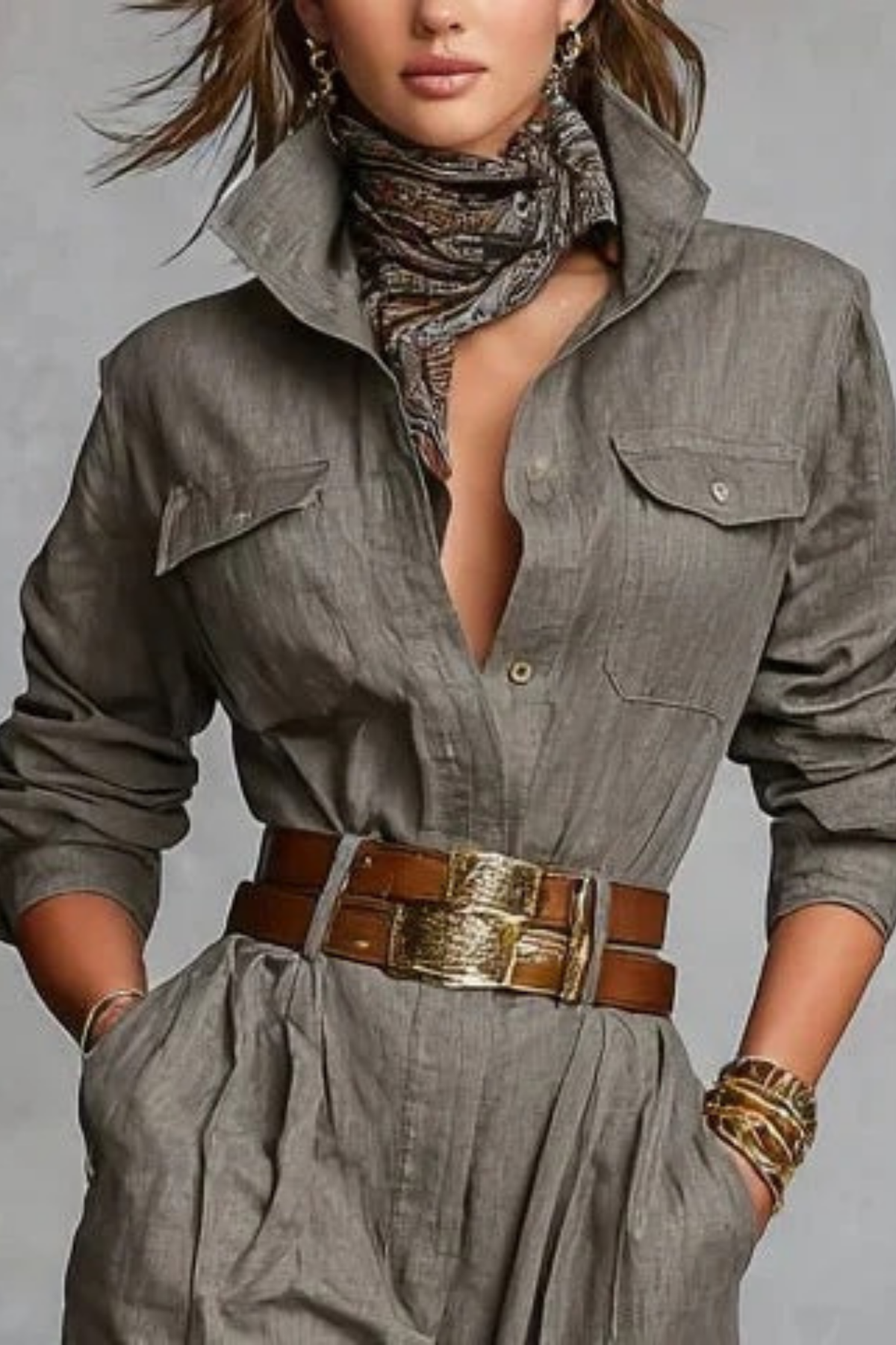 Women’s Utility Jumpsuit Button Front Casual Style