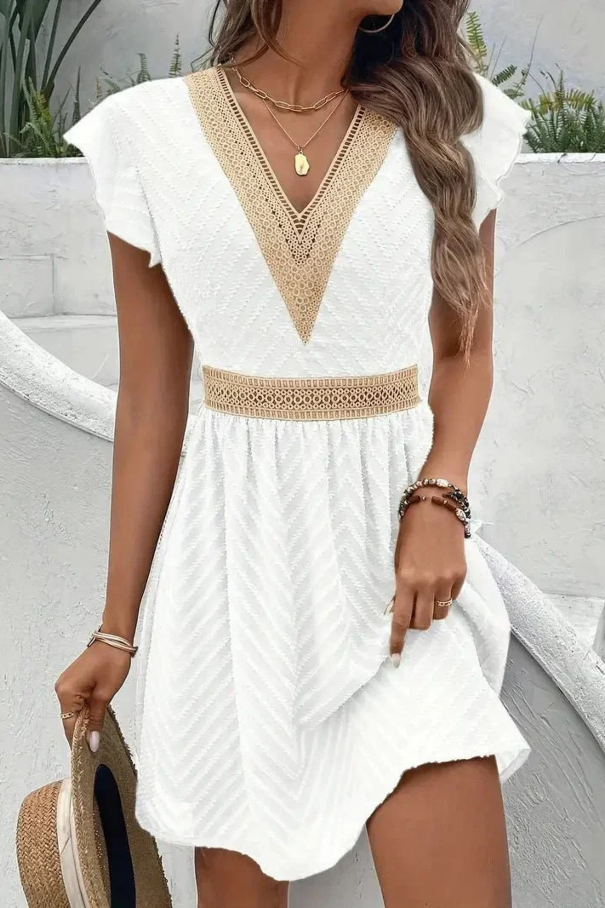 V-Neck Mini Dress Elegant Boho Style