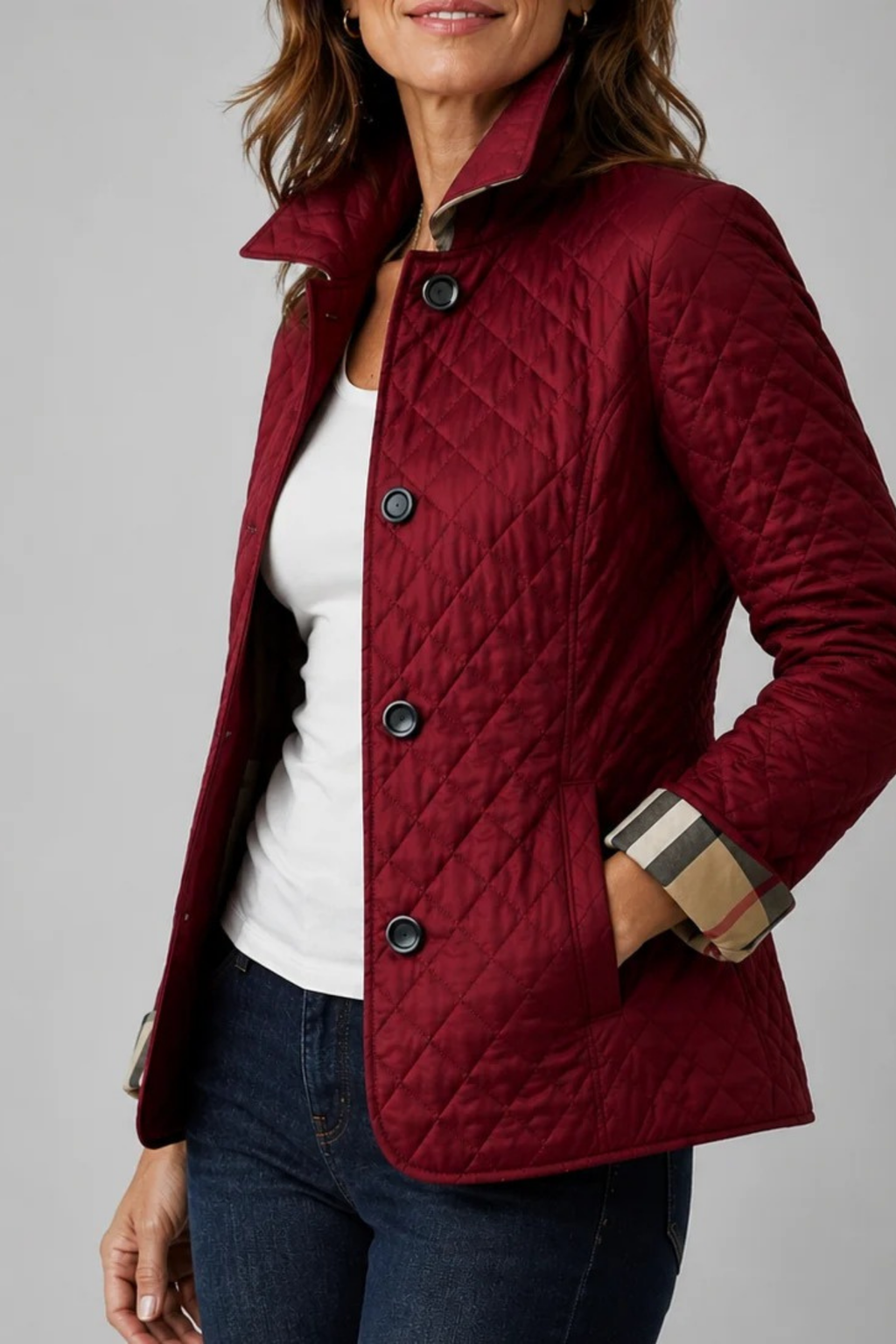 Women’s Quilted Jacket Button Front Classic Style