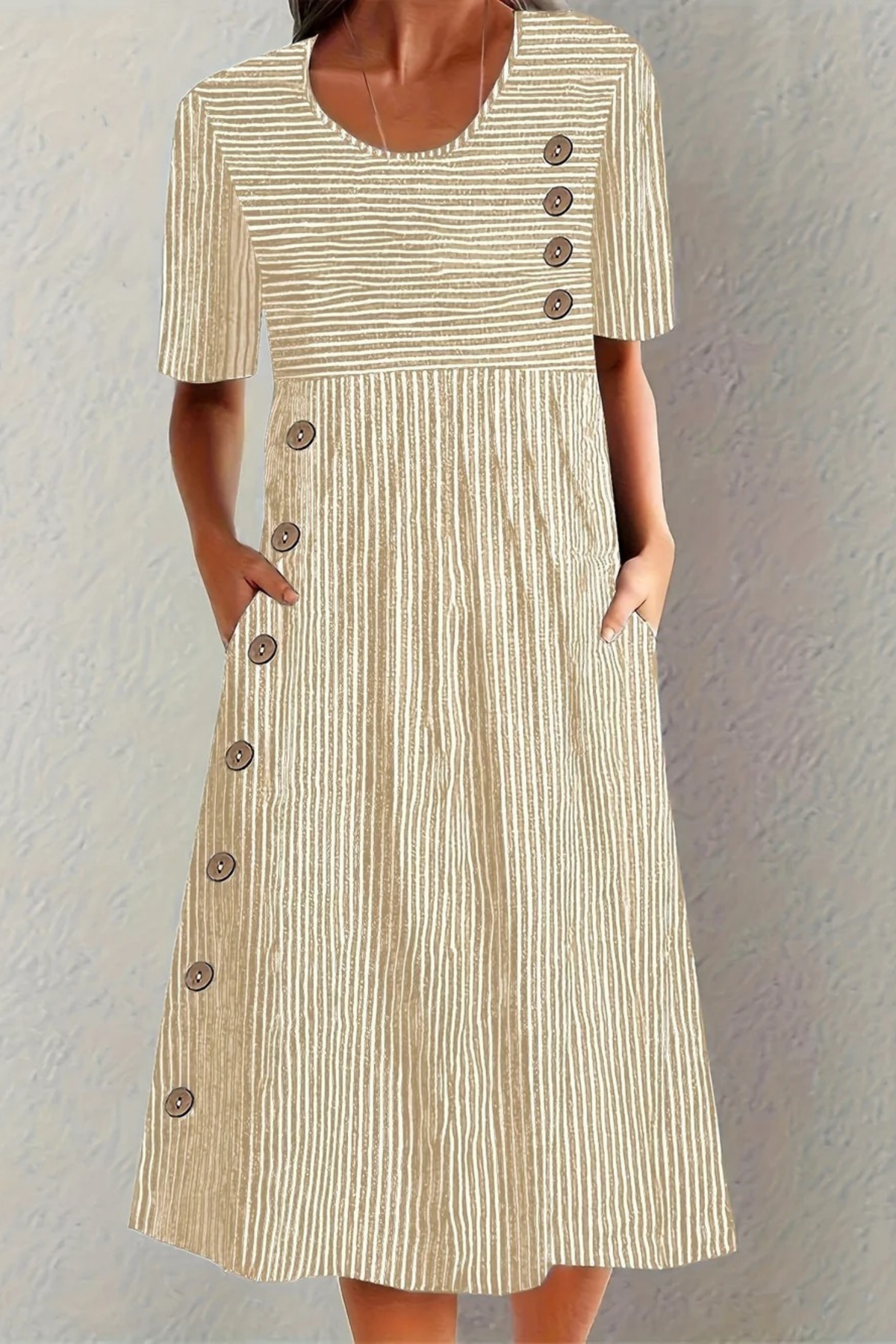 Button Detail Midi Dress Classic Everyday Style