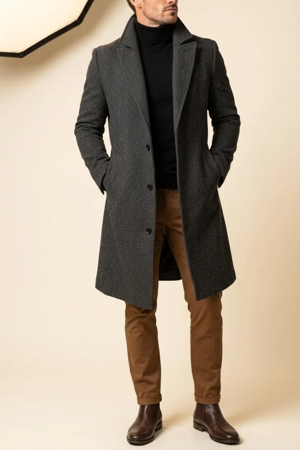 Men’s Long Coat Notch Lapel Classic Style