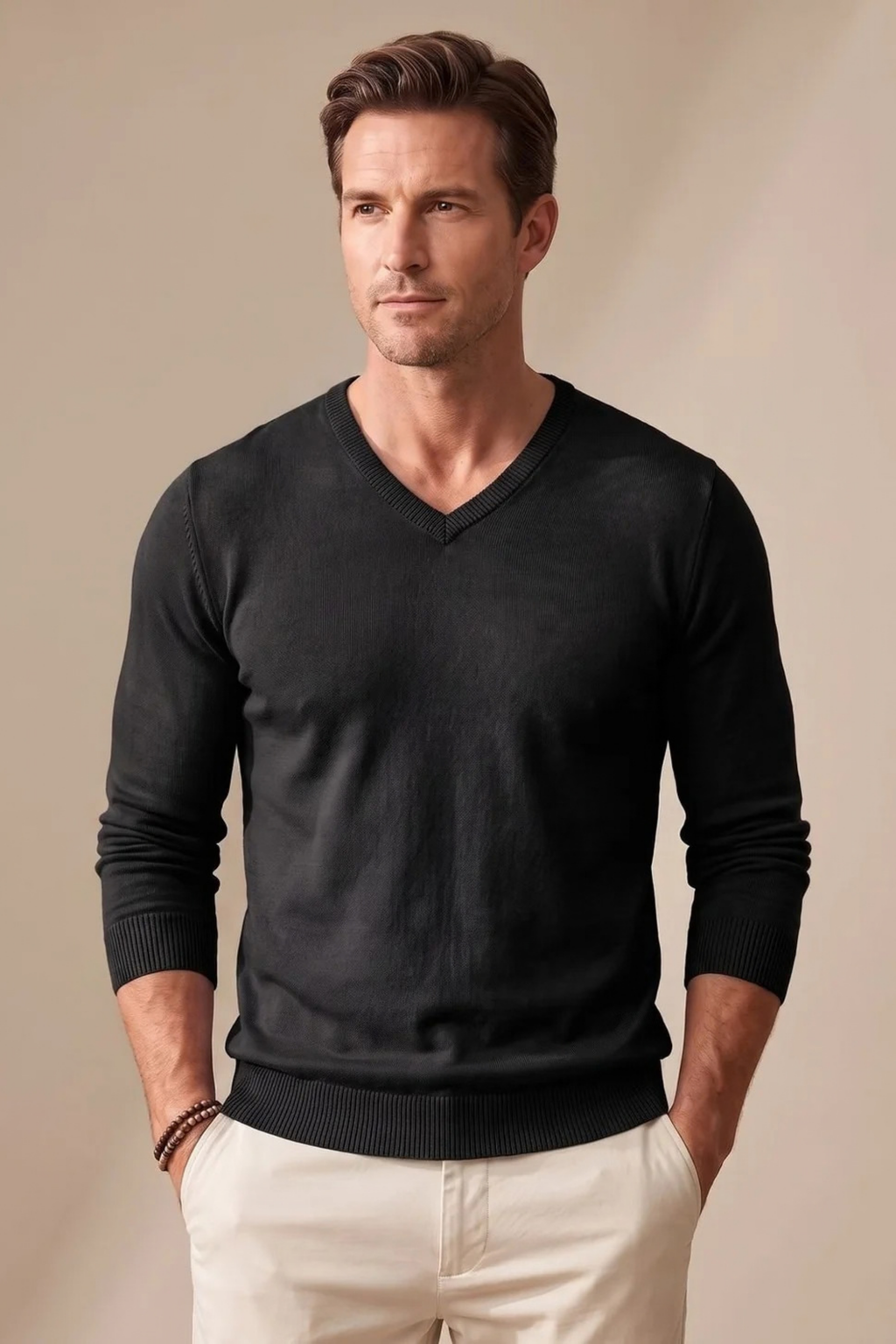 Men’s V-Neck Sweater Fine Knit Classic Style