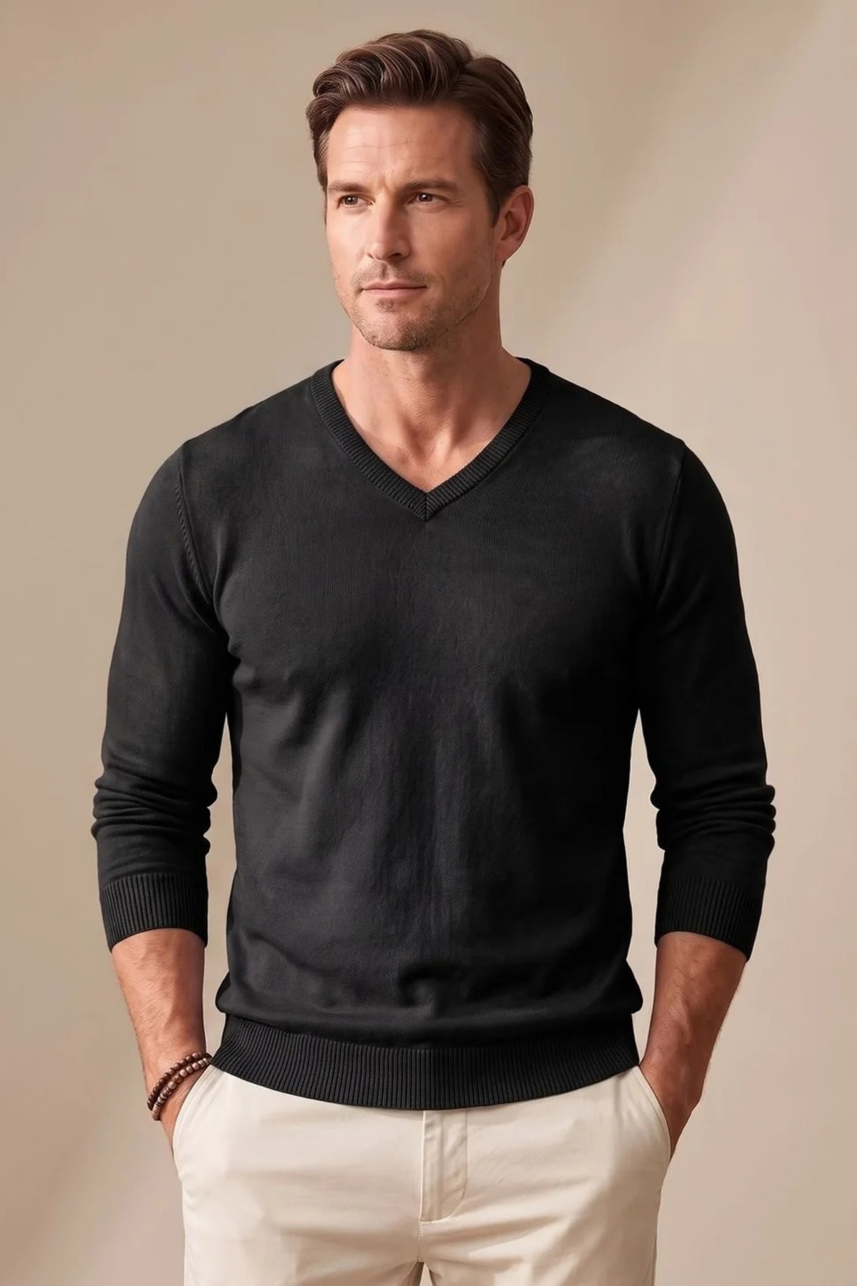 Men’s V-Neck Sweater Fine Knit Classic Style