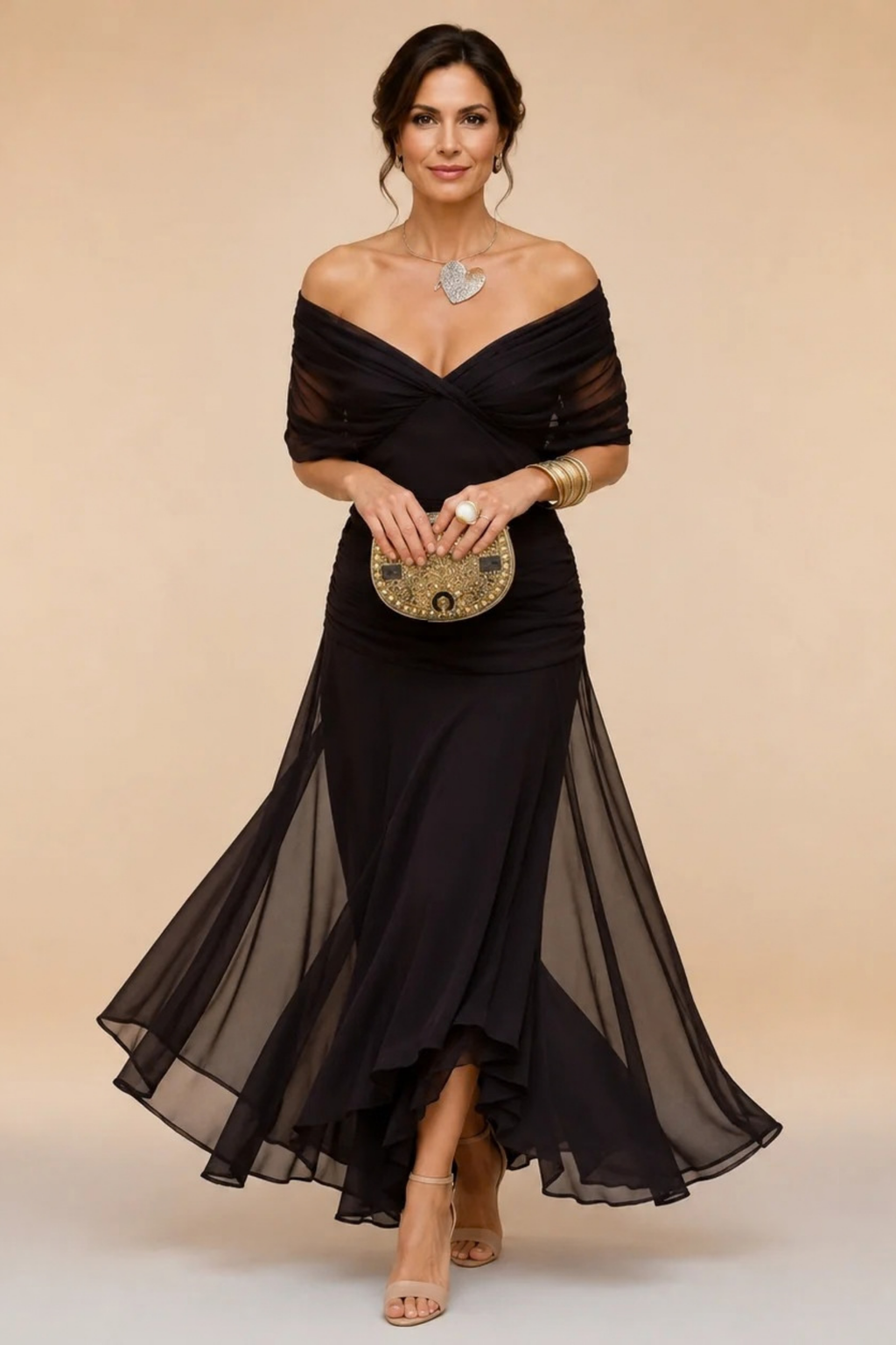 Maxi Wedding Dress Ruched Waist Formal Style