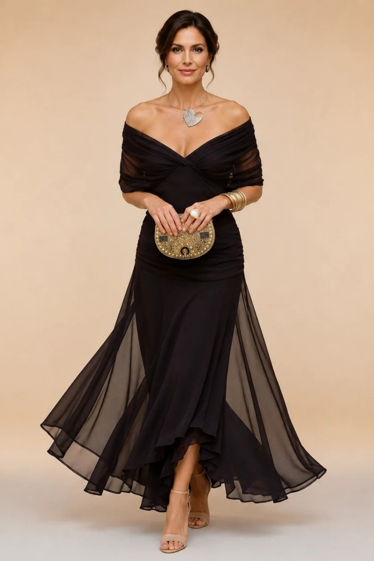 Maxi Wedding Dress Ruched Waist Formal Style