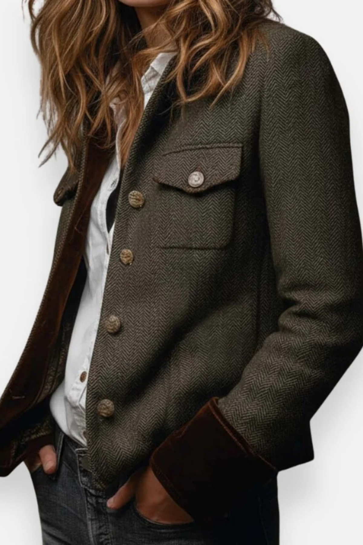 Herringbone Jacket Button Front Heritage Style