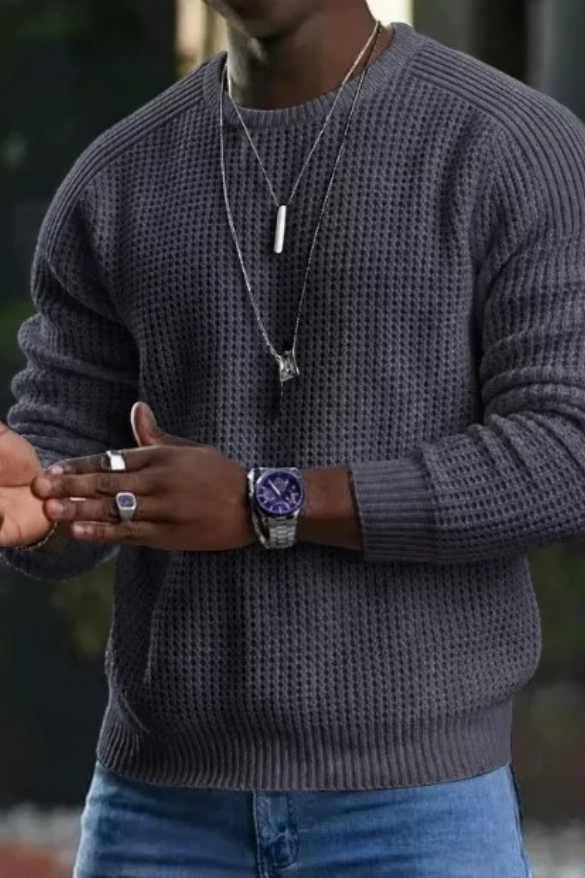 Crew Neck Knit Sweater Classic Casual Style