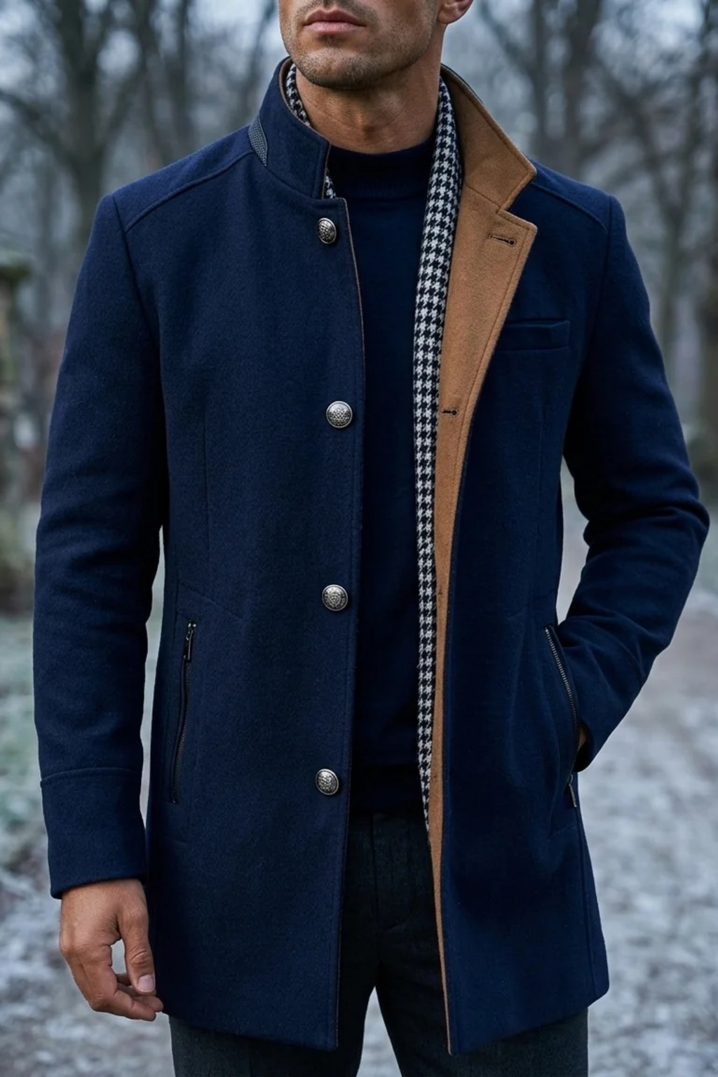 Men’s Long Coat Quilted Lining Classic Style
