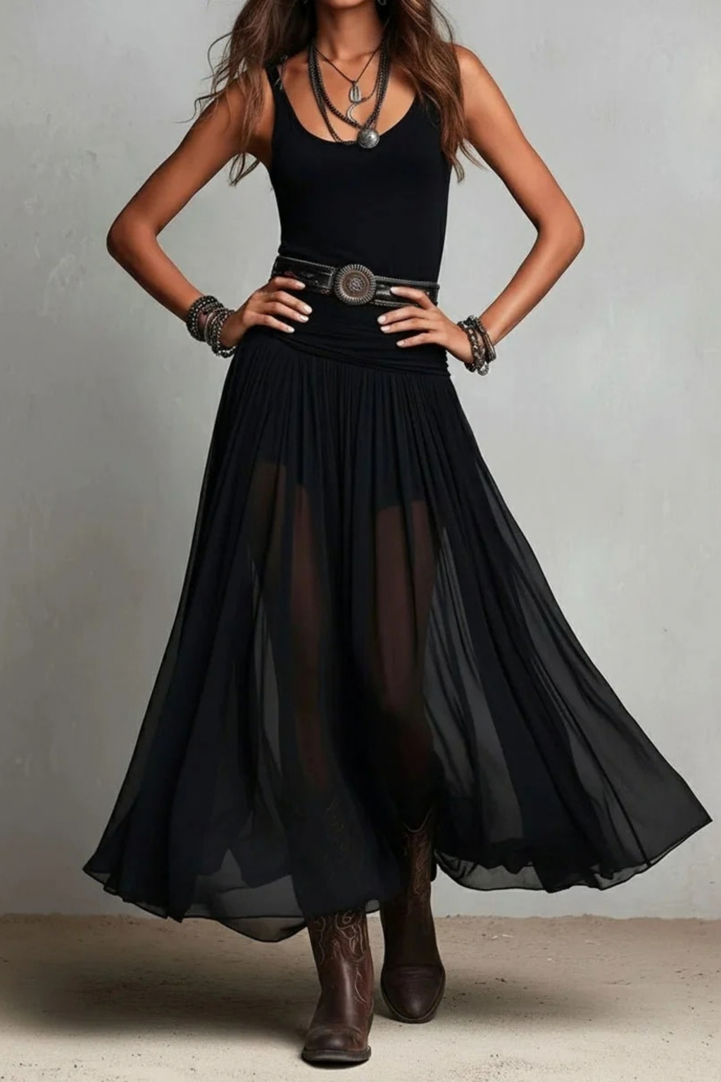 Maxi Dress Sleeveless Tulle Boho Style