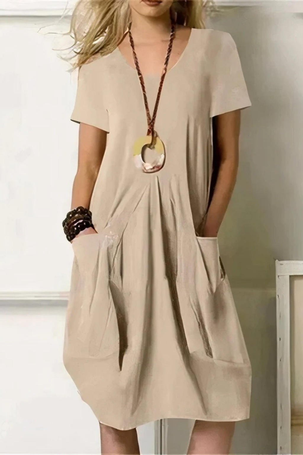Square Neck Midi Dress Relaxed Casual Style