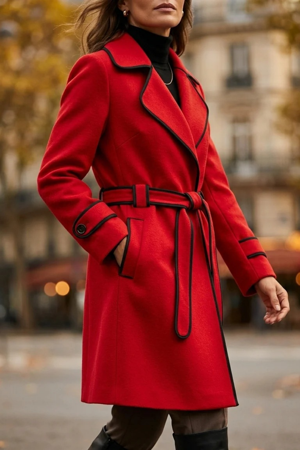 Women’s Mid-Length Coat Tie Waist Classic Style