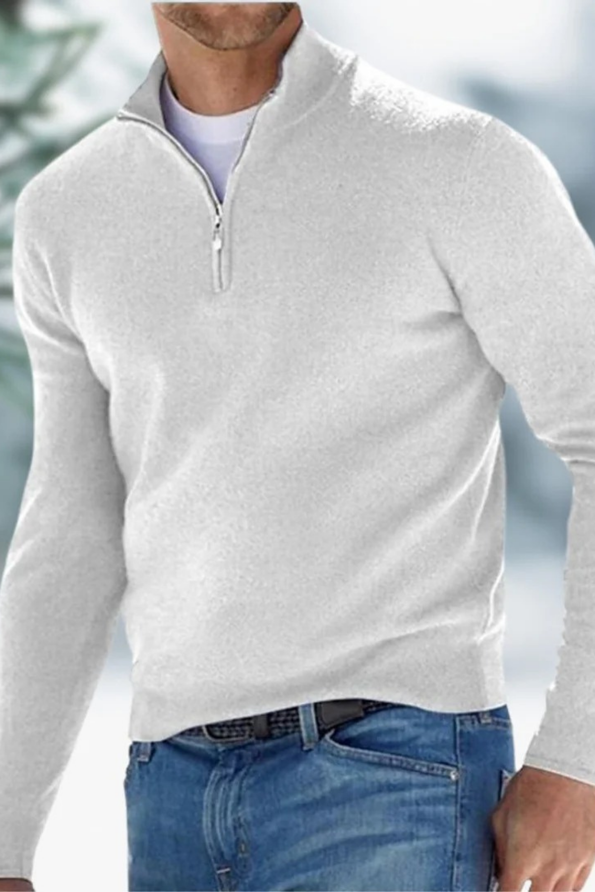 Mock Neck Quarter Zip Sweater Smart Casual Style