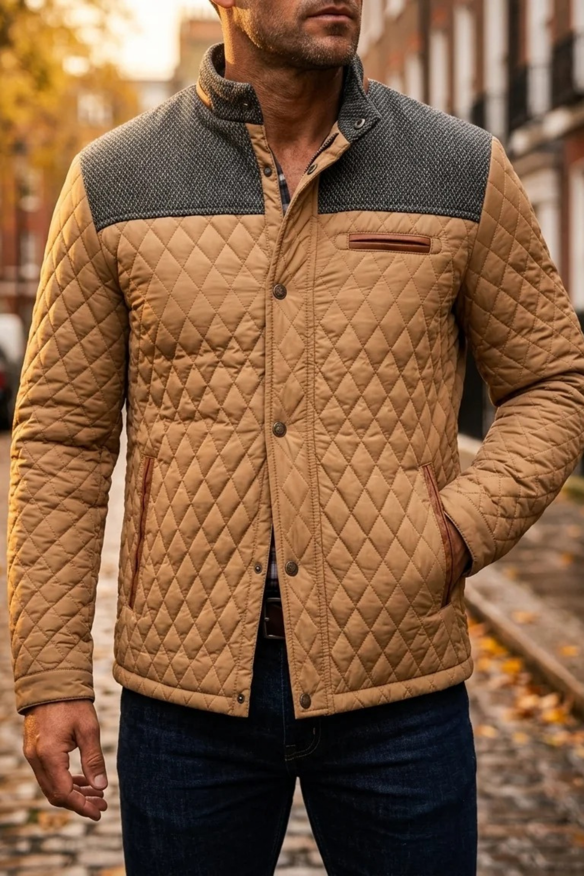 Men’s Quilted Jacket Stand Collar Casual Style