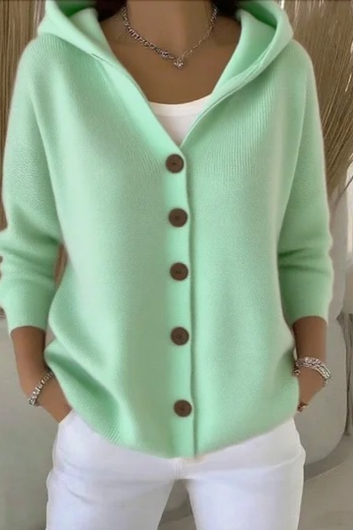 Hooded Cardigan Button Front Relaxed Casual Style