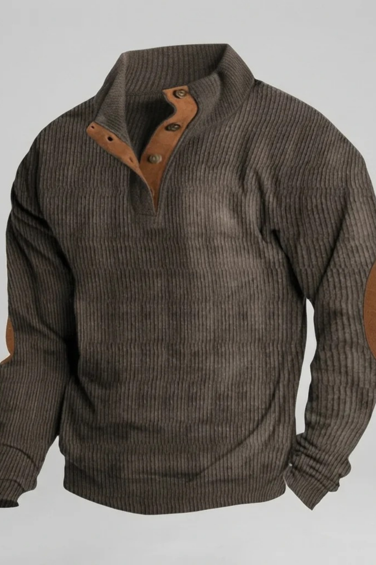 Ribbed Knit Sweater with Button Collar Classic Style