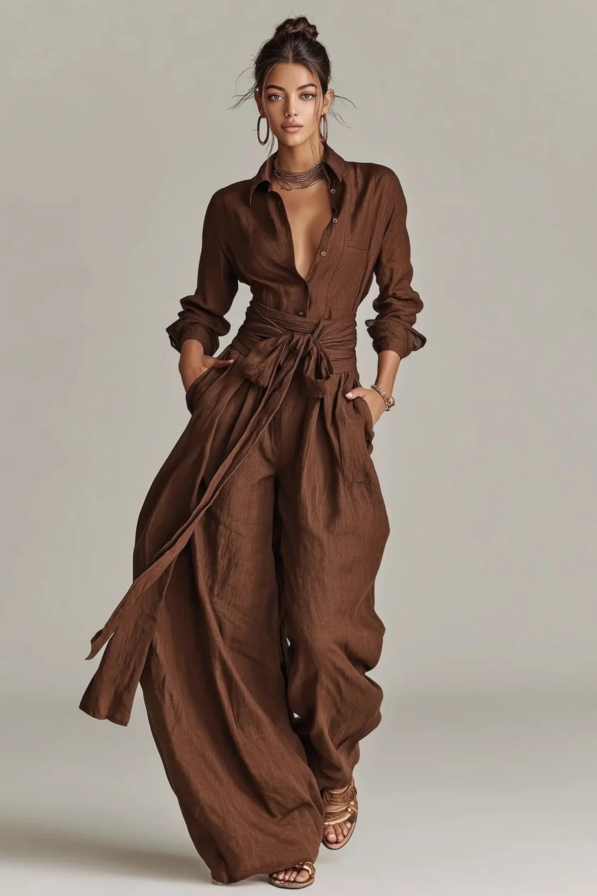 Women’s Jumpsuit Belted Wide Leg Elegant Style