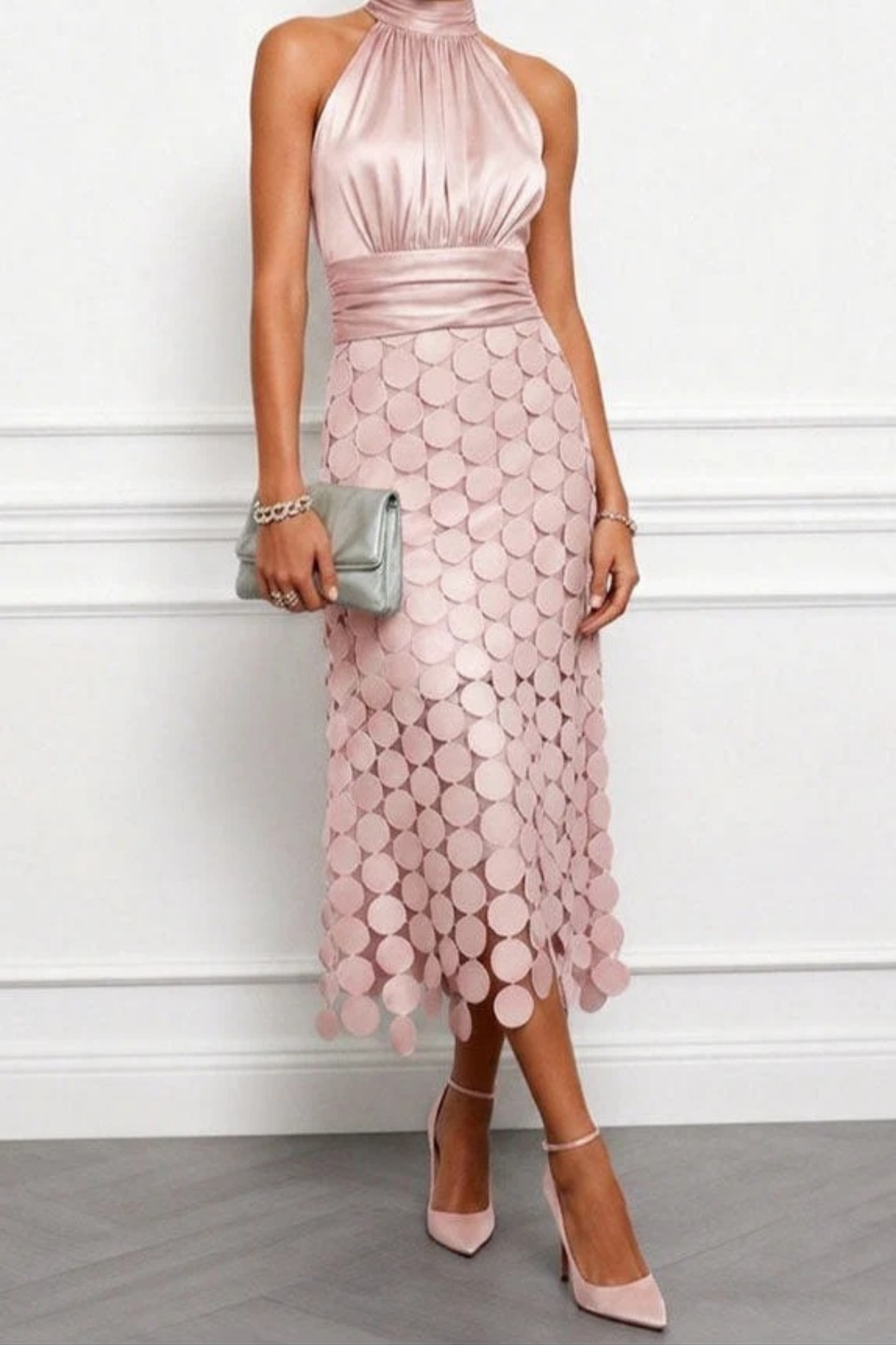 Midi Dress Halter Neck Cutout Elegant Style