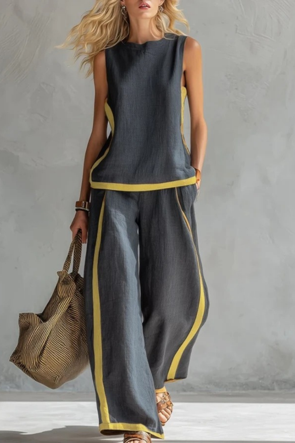 Two Piece Set Sleeveless Top Wide Leg Elegant Style