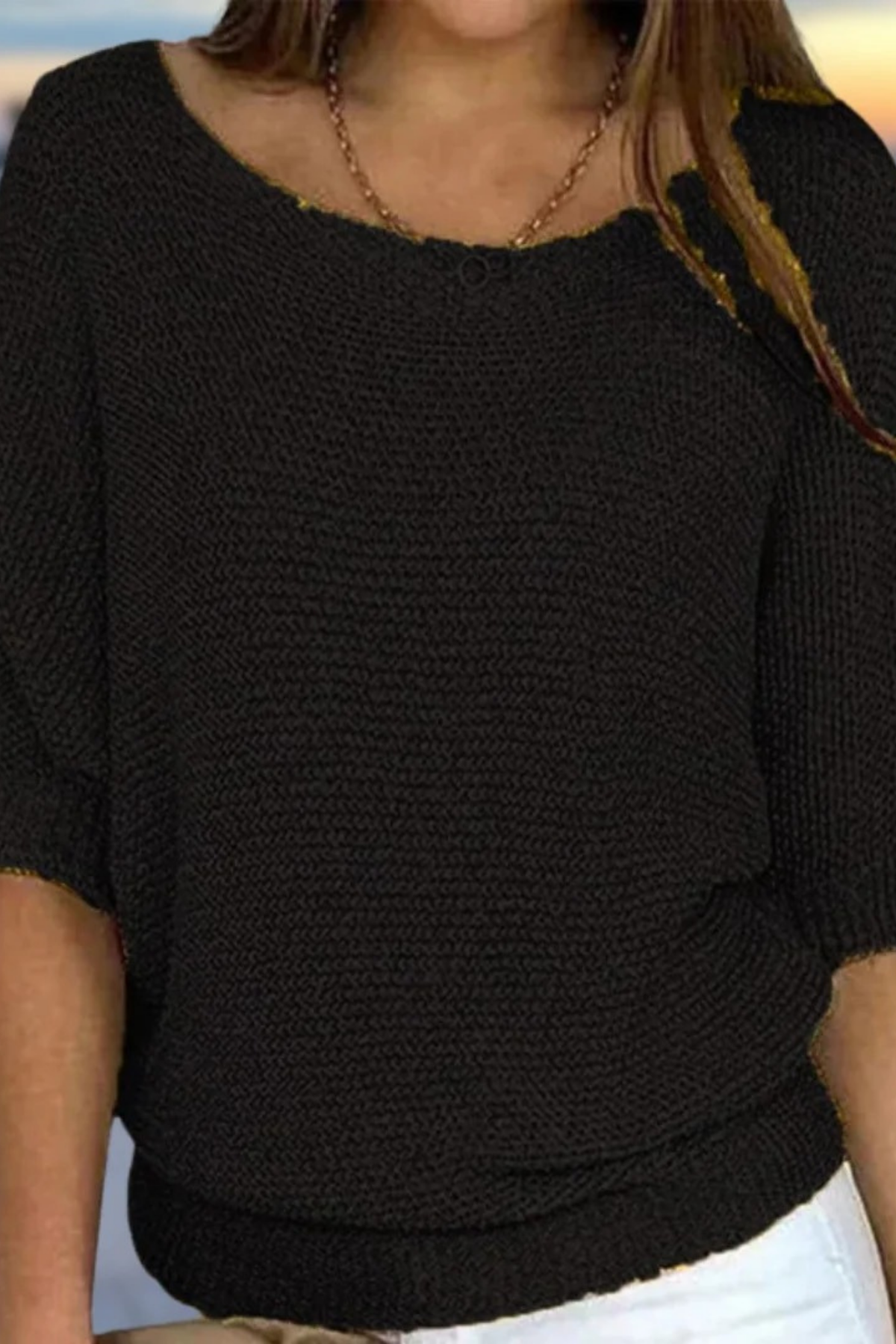 Knit Sweater Scoop Neck Relaxed Casual Style