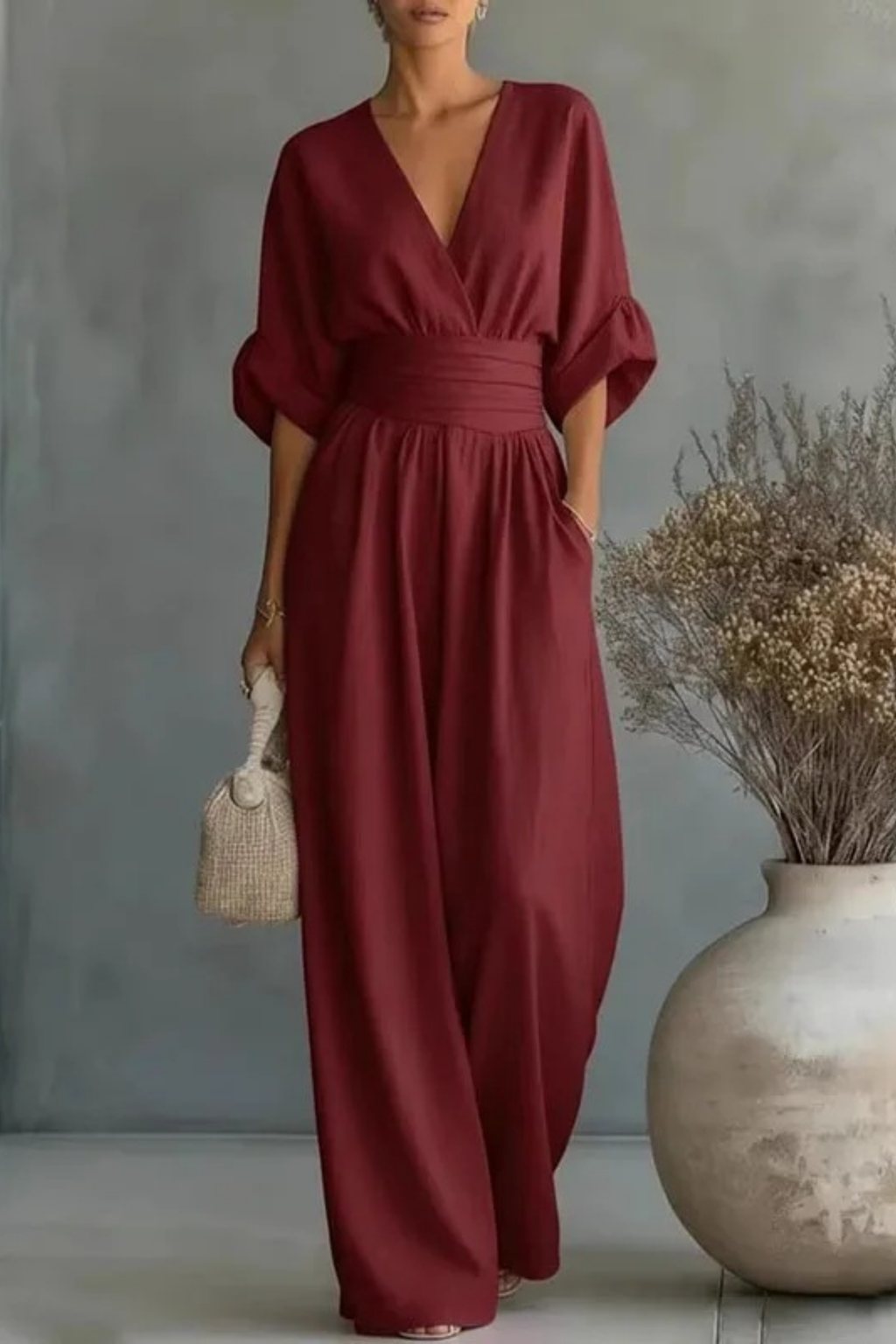 Women’s Wide Leg Jumpsuit V-Neck Elegant Style