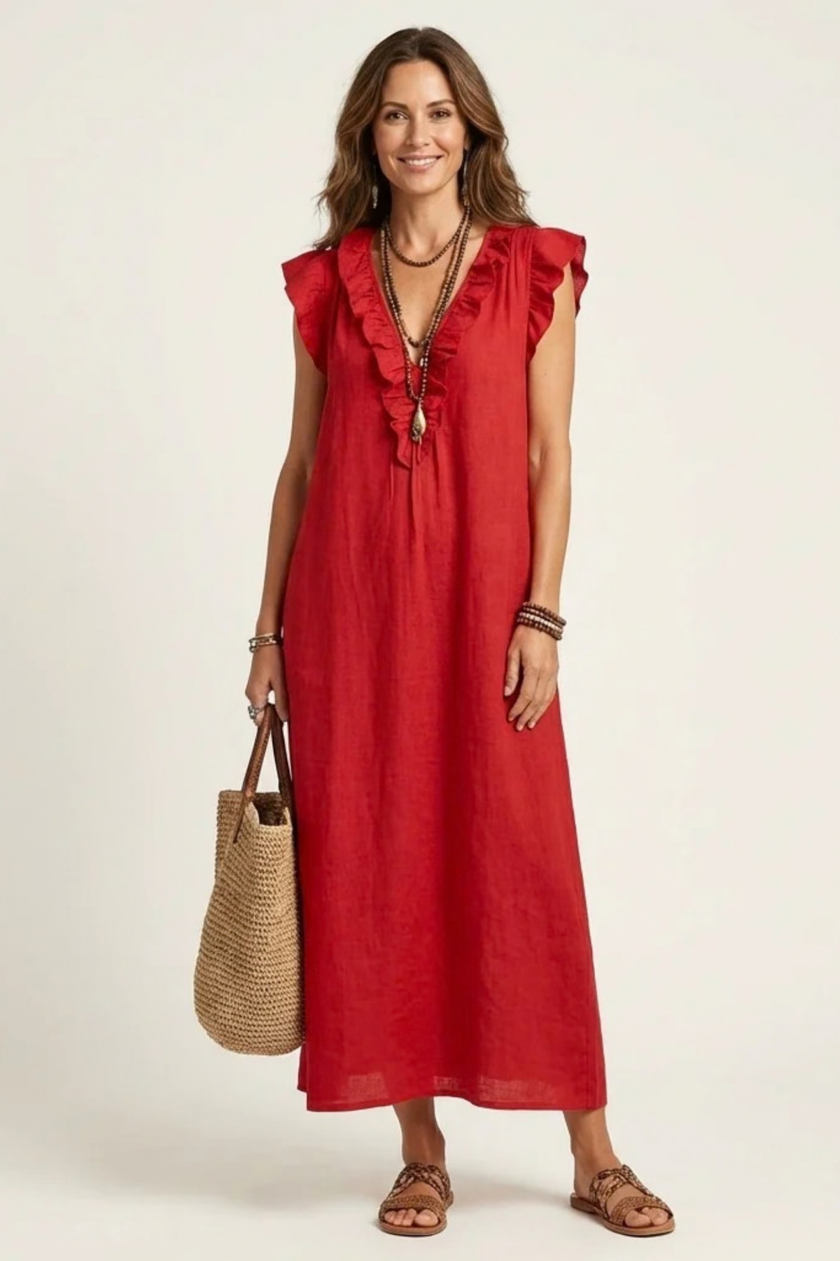 Maxi Dress Ruffle V Neck Relaxed Style
