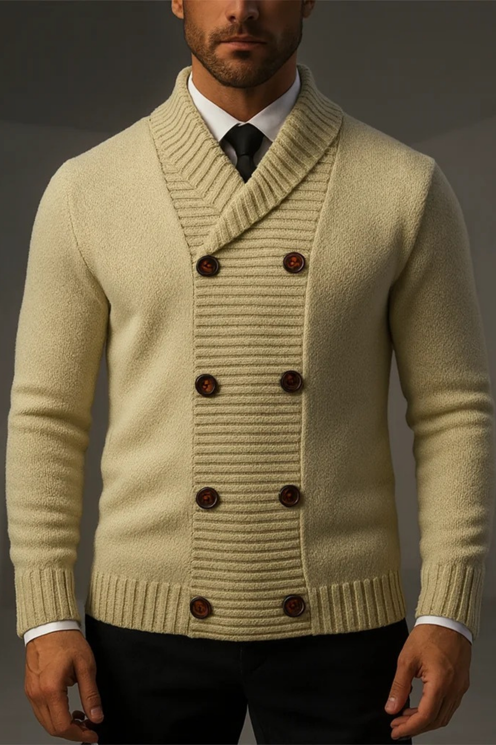 Double Breasted Knit Cardigan Smart Casual Style