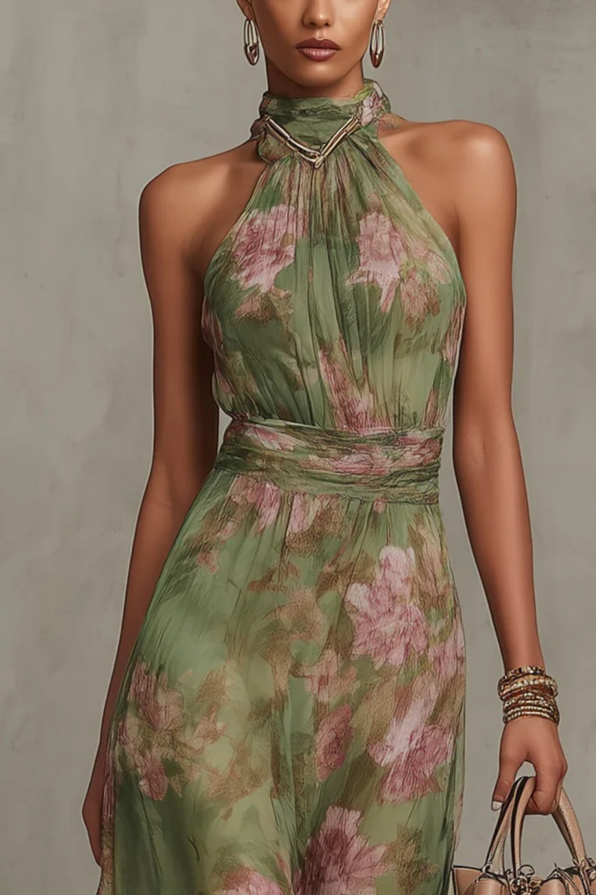 Floral Halter Maxi Dress Elegant Feminine Style