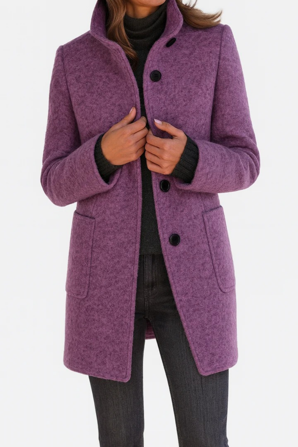 Stand Collar Coat Button Front Elegant Style