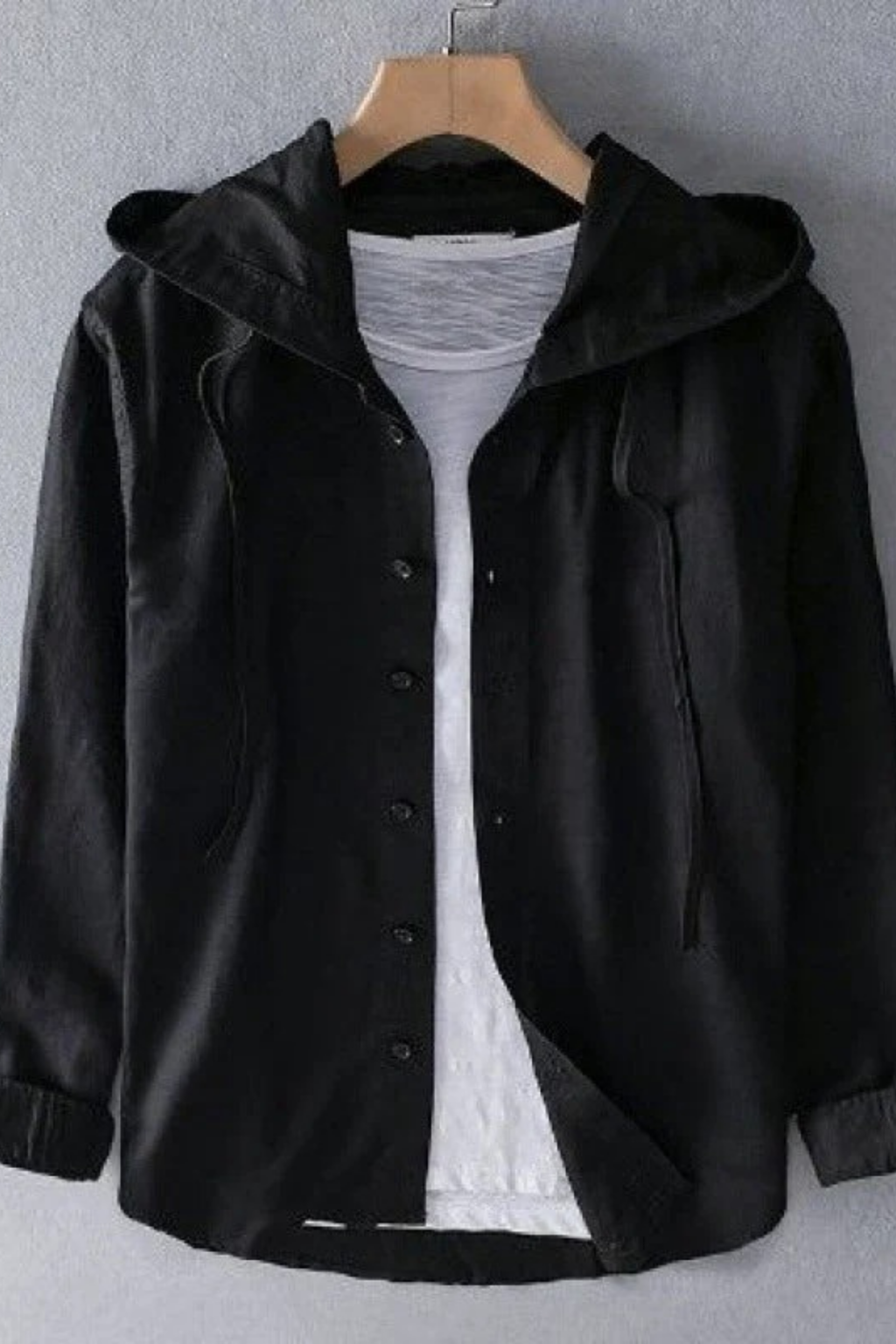 Hooded Button Front Shirt Lightweight Casual Style