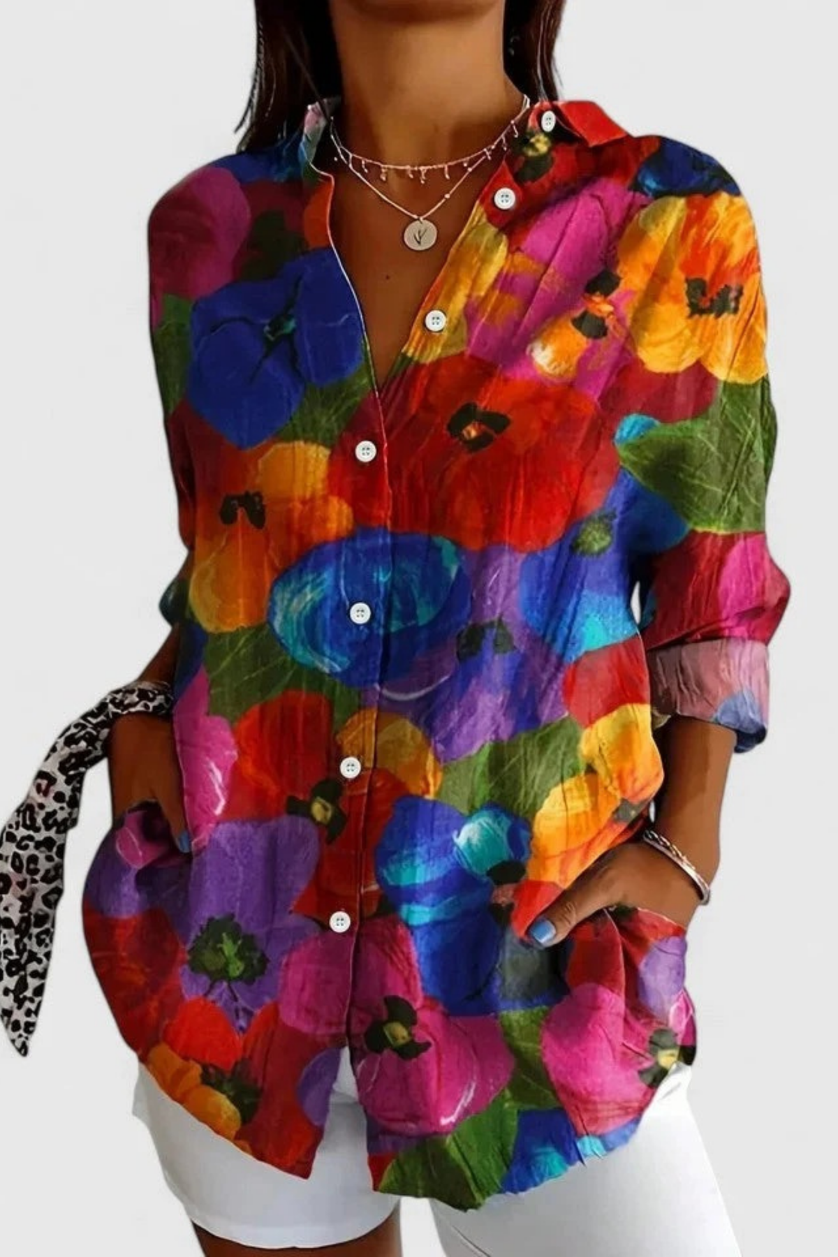 Floral Print Blouse Button Front Feminine Style