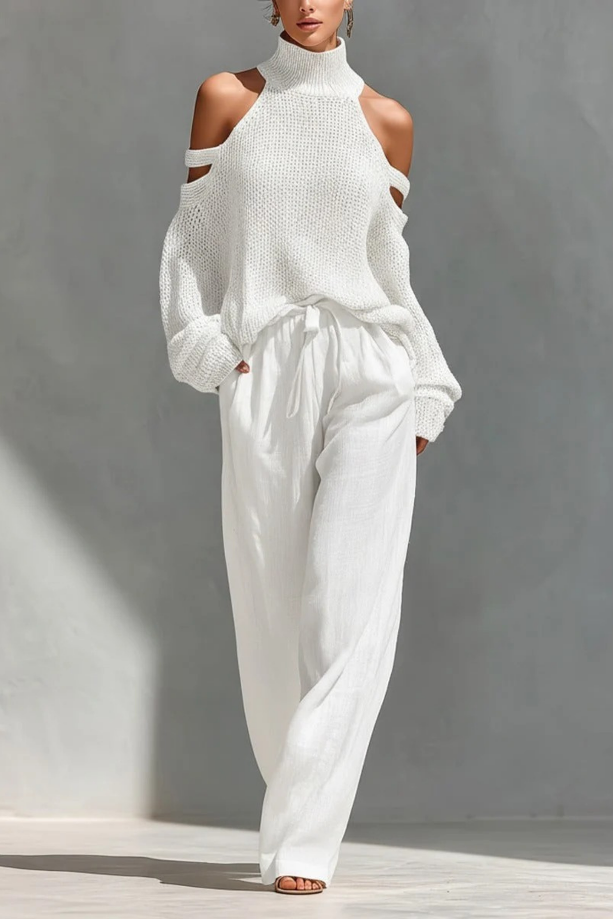 Knit Two Piece Set Cold Shoulder Relaxed Style