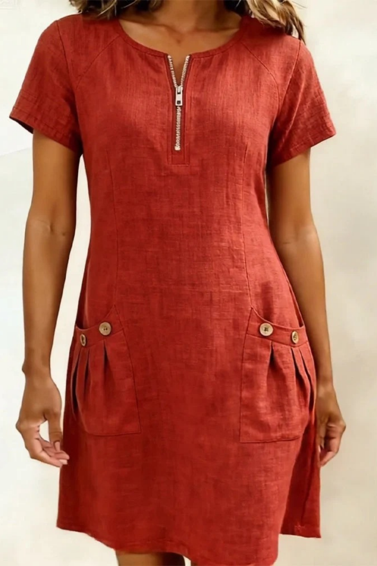Zip Neck Mini Dress Modern Relaxed Style