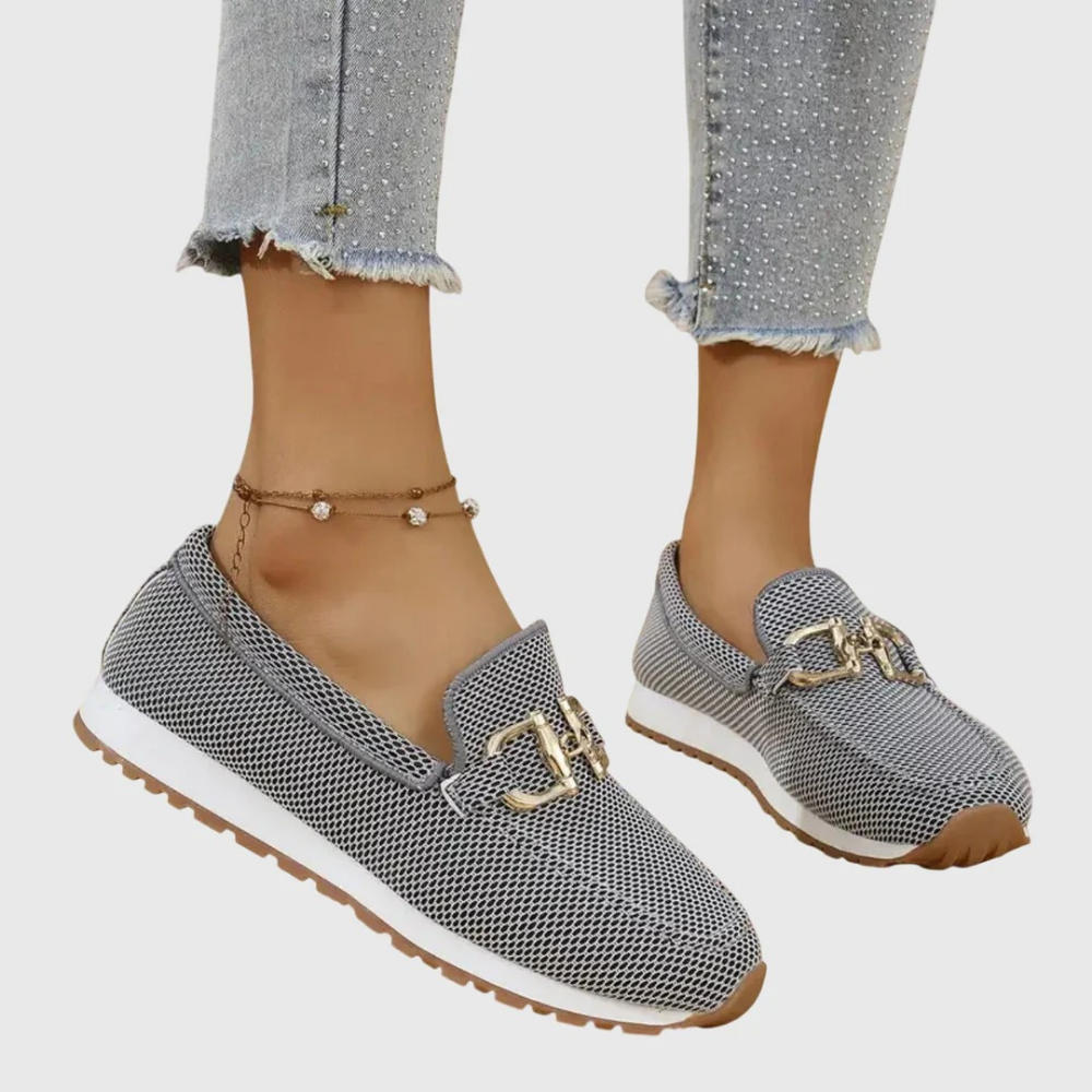 Mesh Slip-On Loafers Buckle Detail Casual Style