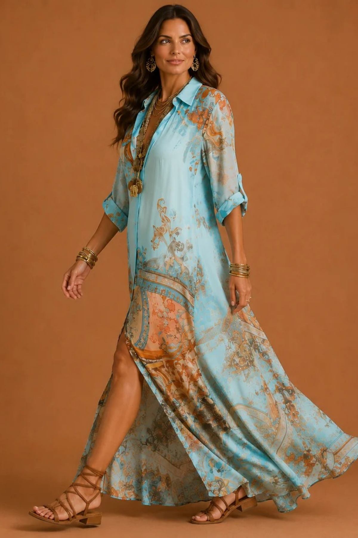 Maxi Shirt Dress Paisley Print Bohemian Style