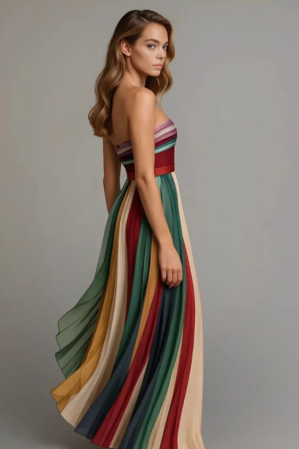 Strapless Pleated Maxi Dress Elegant Feminine Style