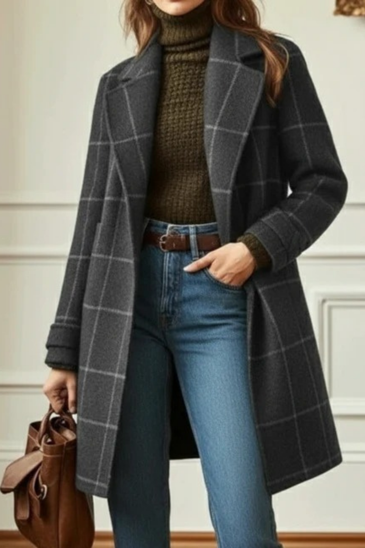 Plaid Longline Coat Button Front Classic Style