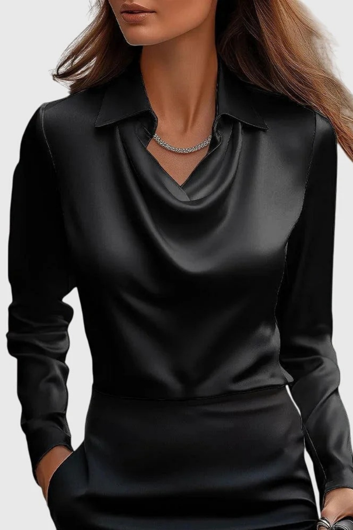 Collared Blouse Draped Front Refined Style
