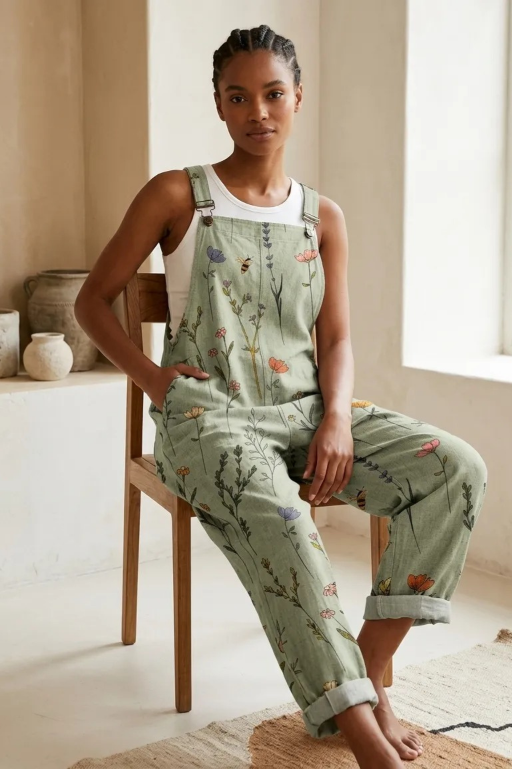 Floral Jumpsuit Strap Detail Relaxed Style