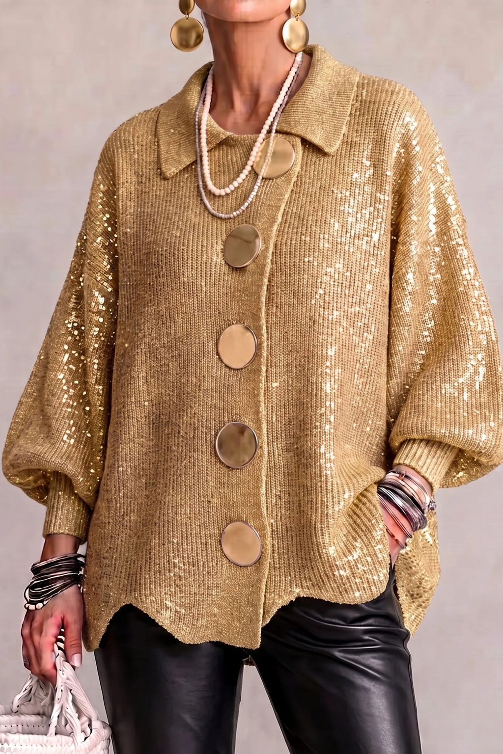 Oversized Cardigan Large Button Elegant Style