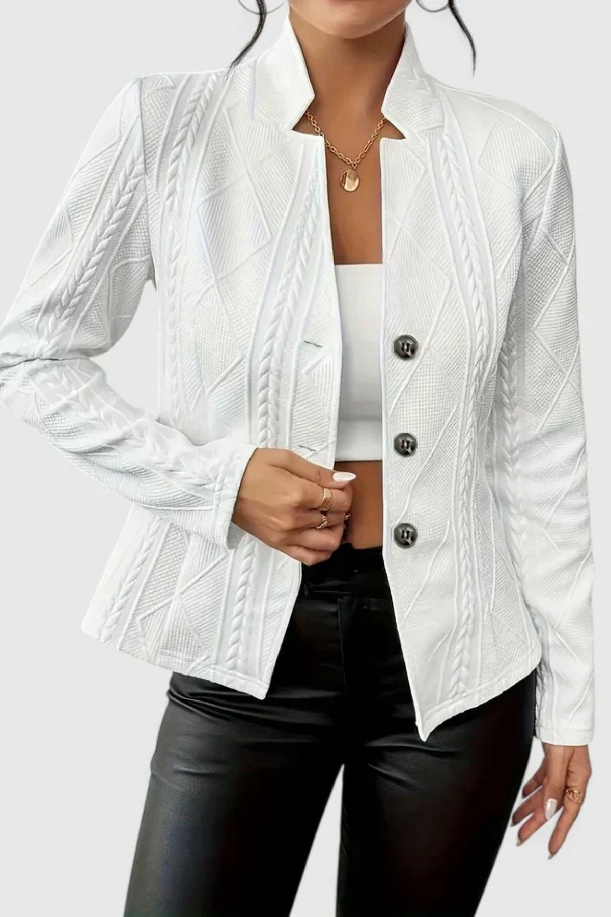 Textured Blazer Button Front Elegant Style