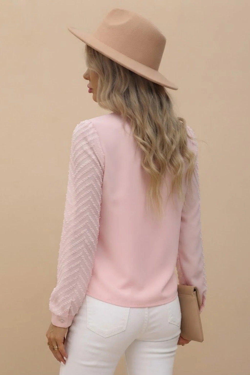 Women’s Blouse V-Neck Textured Sleeve Elegant Style