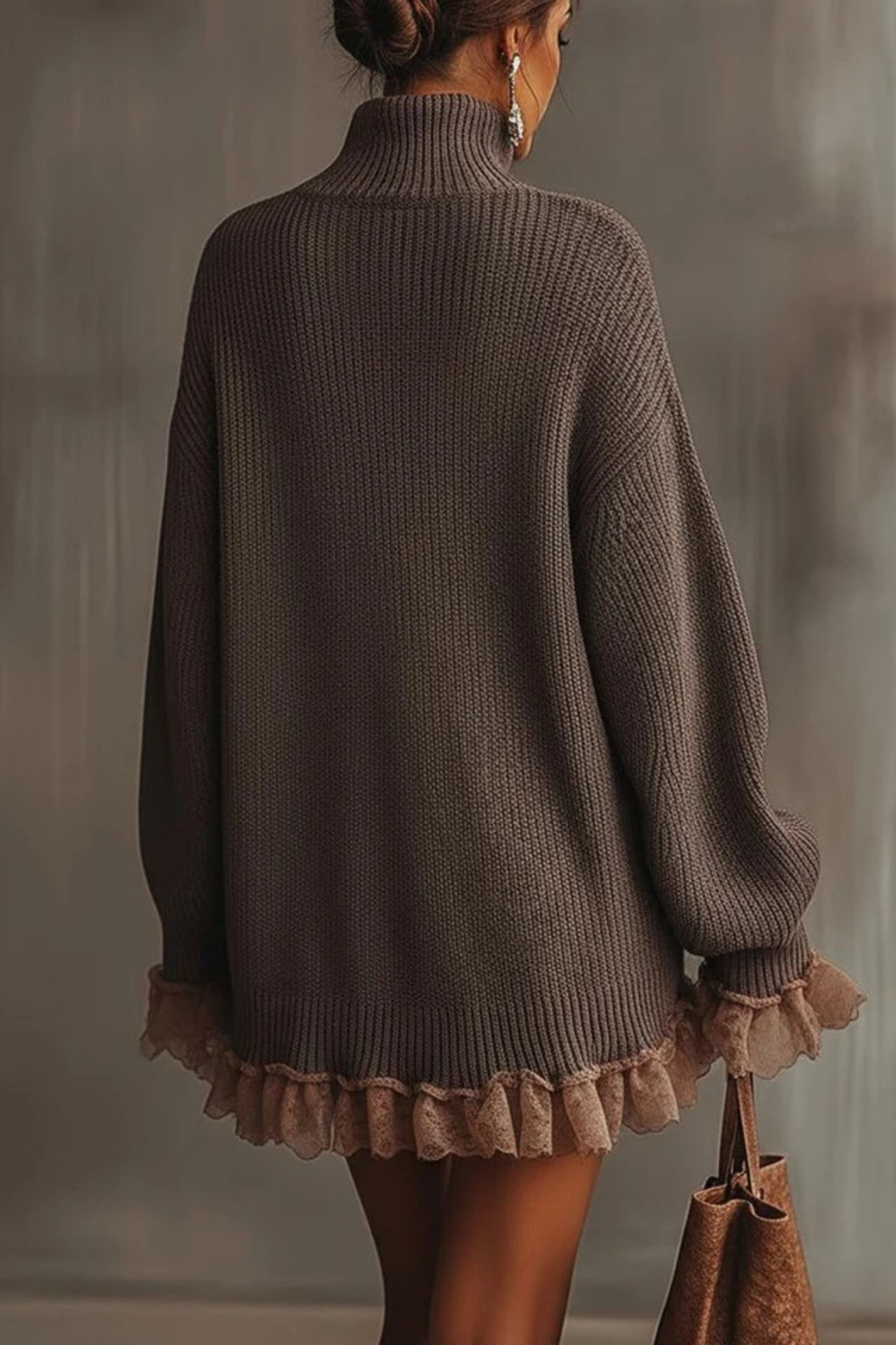 Turtleneck Mini Dress Ruffle Hem Elegant Style