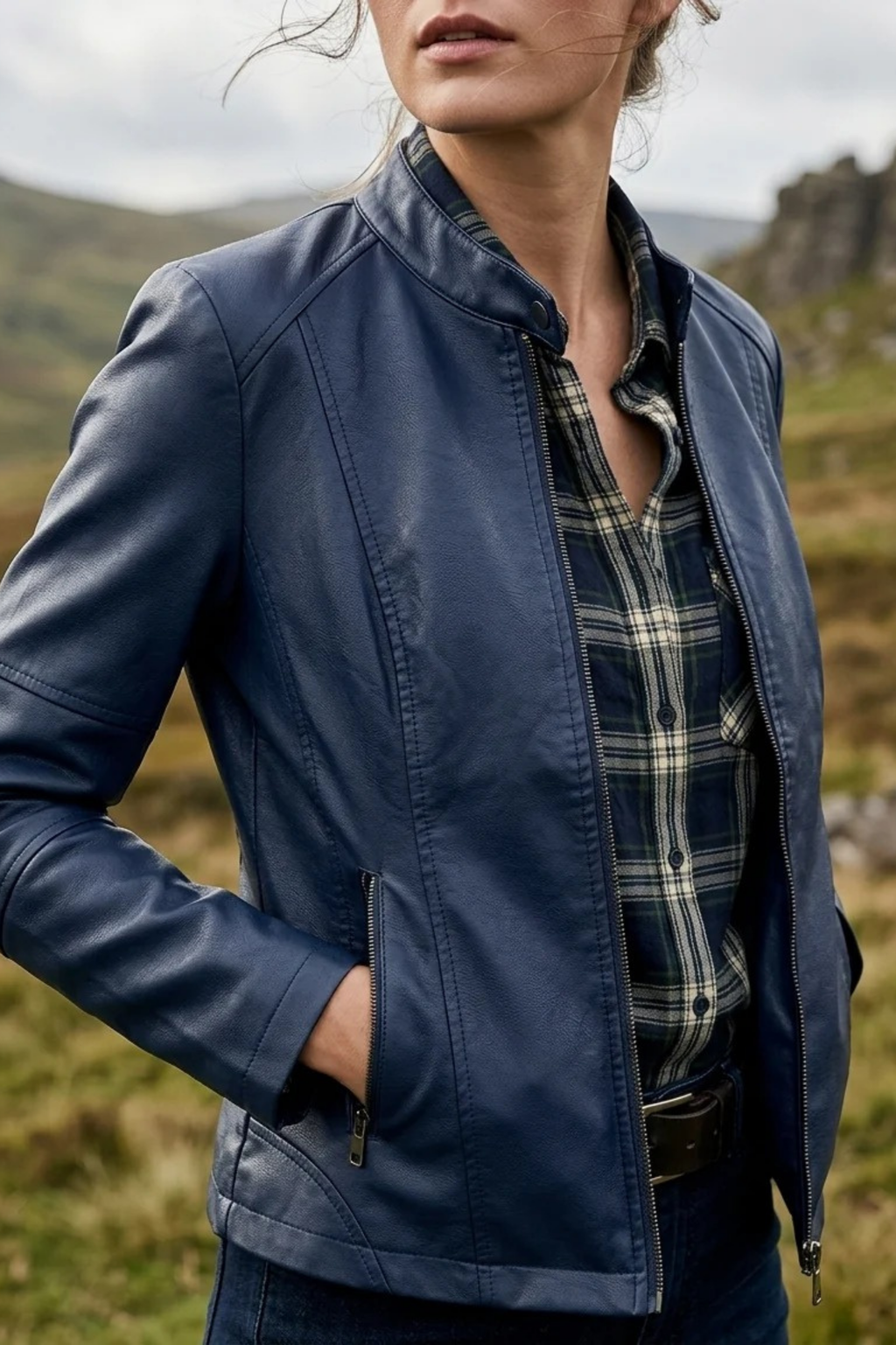 Women’s Leather Jacket Zip Front Classic Style