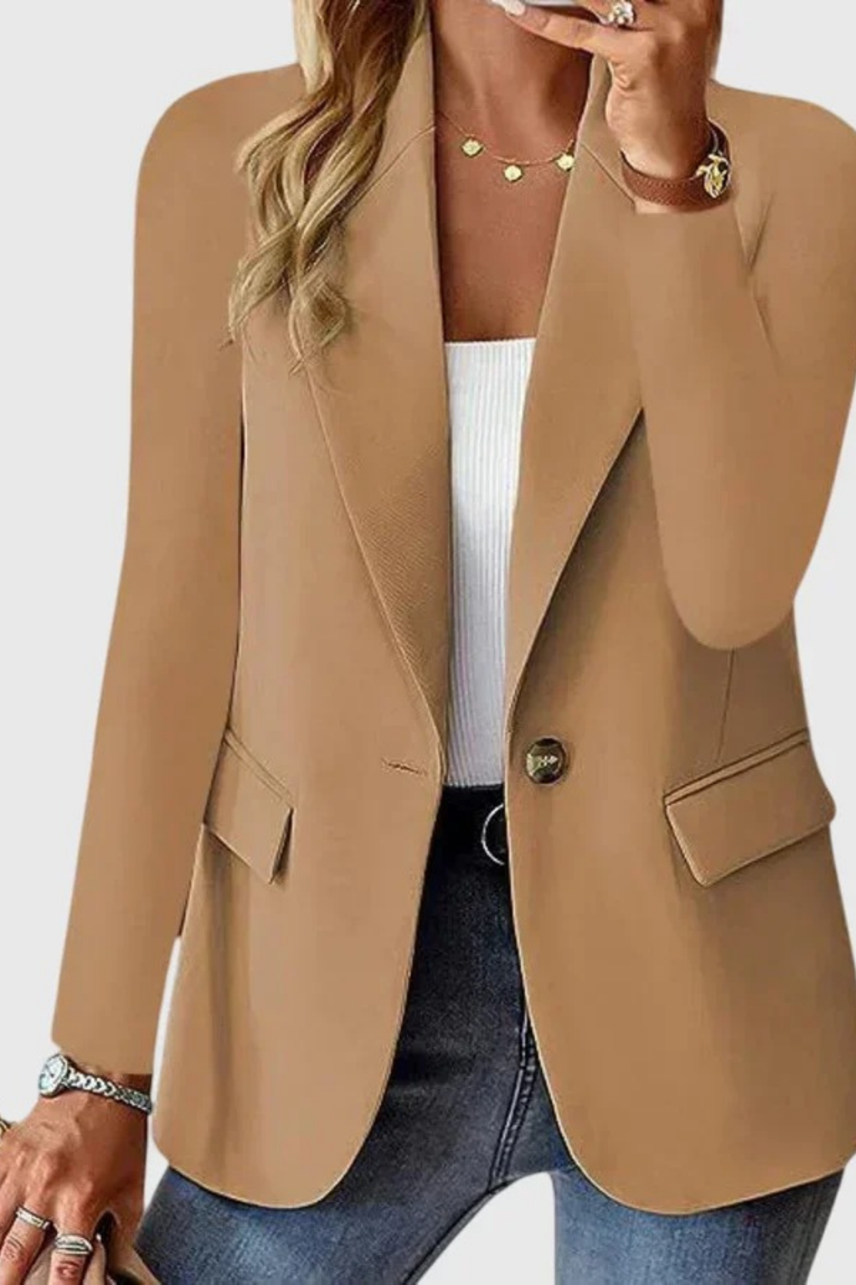 Single Button Blazer Tailored Elegant Style