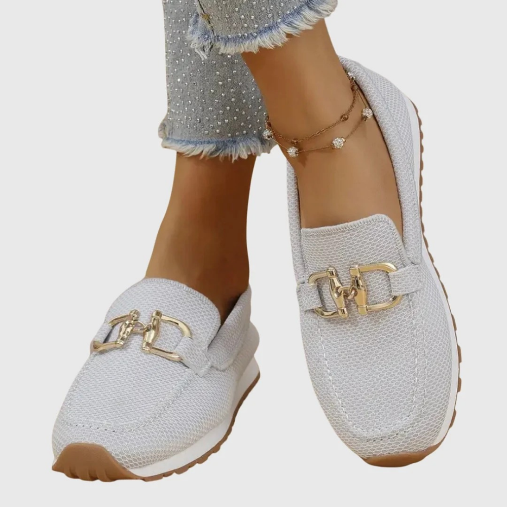 Mesh Slip-On Loafers Buckle Detail Casual Style
