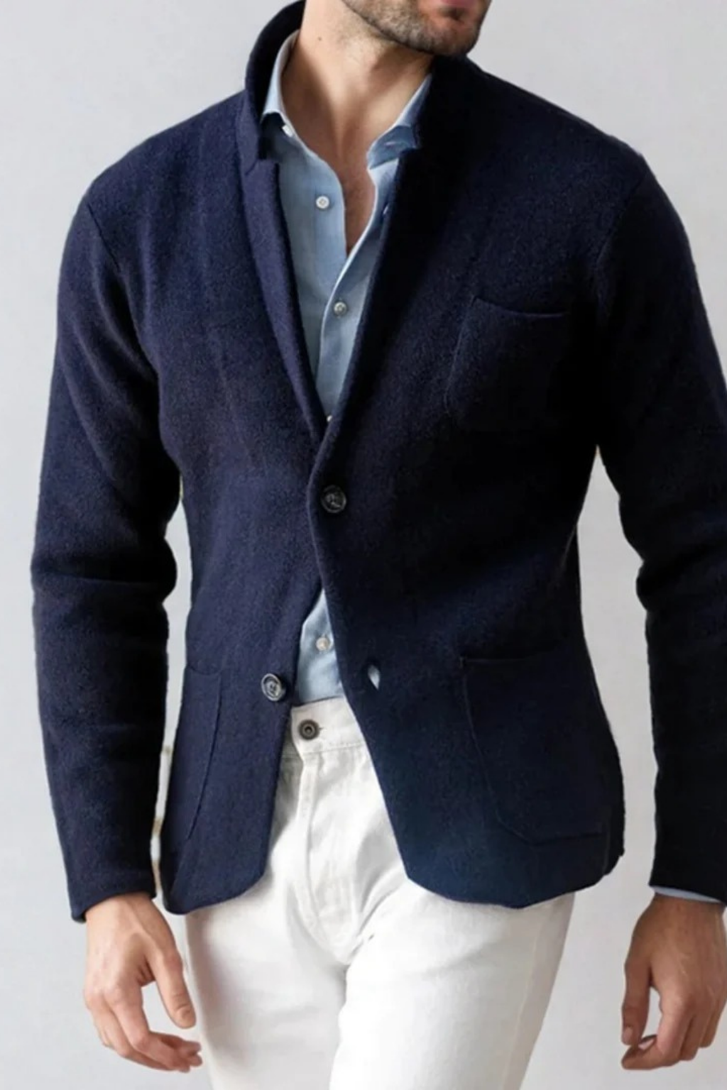 Button Front Knit Blazer Cardigan Refined Style