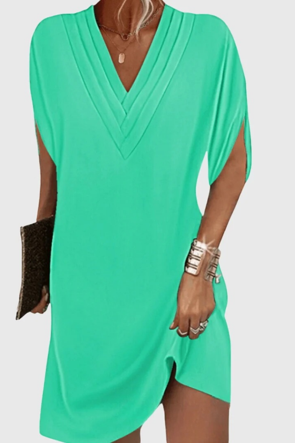 V-Neck Shift Midi Dress Modern Casual Style