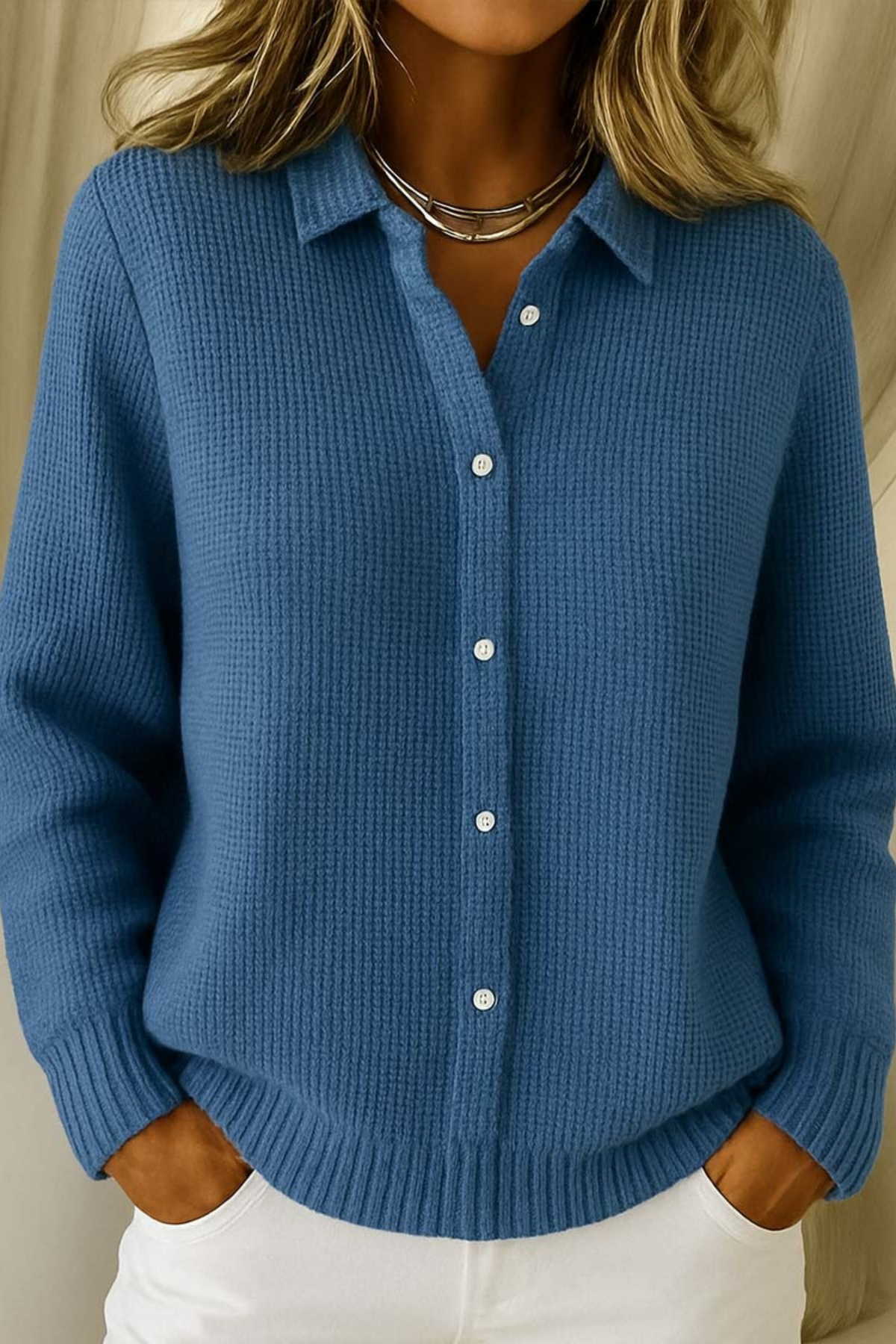 Collared Knit Cardigan Button Front Relaxed Style