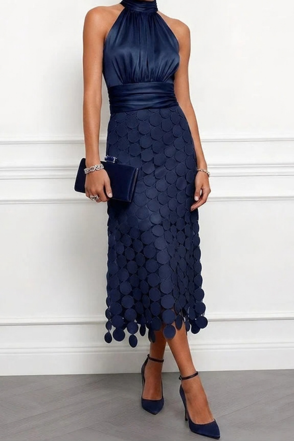 Midi Dress Halter Neck Cutout Elegant Style