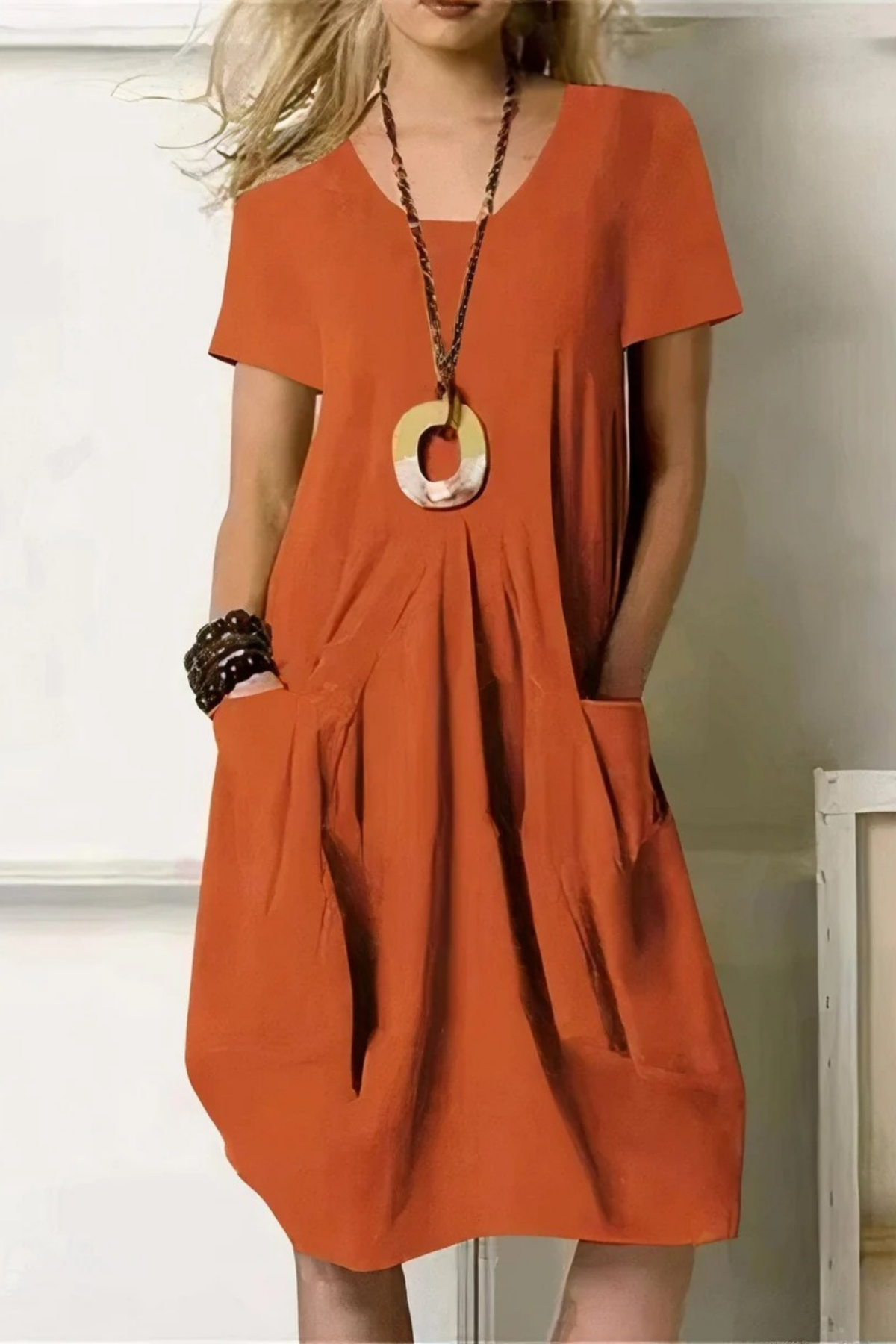 Square Neck Midi Dress Relaxed Casual Style
